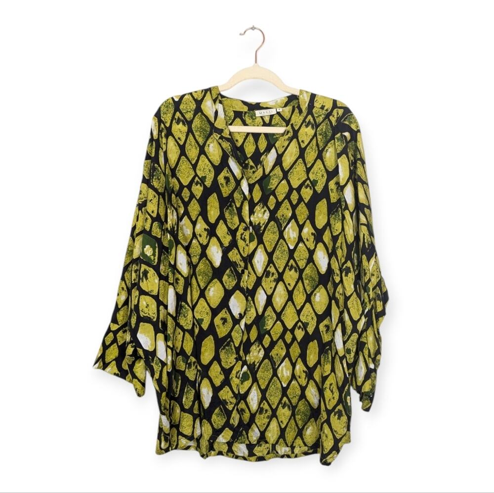 Masai Clothing Tunic M Lime Pattern Oversized Artsy Lagenlook Blouse